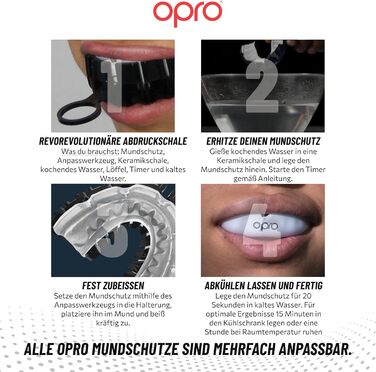 Капа для фіксованих брекетів OPRO – захист для боксу, єдиноборств, MMA, хокею та регбі – для дорослих та дітей від 10 років – миттєва адаптація – з гарантією стоматолога (чорно-біла)