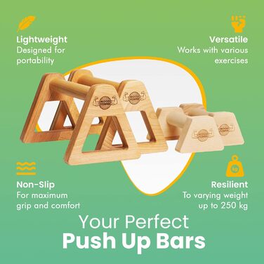 Дерев'яні бруси WOODPOWER PowerBars для віджимань, йоги та каллістеніки, нековзкі, для приміщення і вулиці, захист суглобів, комплект XS+XL
