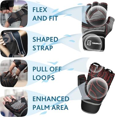 Рукавички для фітнесу та тренувань чоловічі Fitnesshandschuhe M (16-19 см) сіро-чорні з червоною строчкою - для силових тренувань, бодібілдингу, кросфіту, без AZO та фталатів