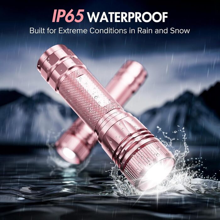 Ліхтарик LED BUCASA, 2000 люмен, 3 режими, 2 шт. Зоомирующийся, водонепроникний, для кемпінгу та туризму (рожевий)