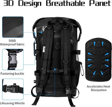 Водонепроникний рюкзак Dry Bag 45L для каякінгу та рафтингу (Чорний)