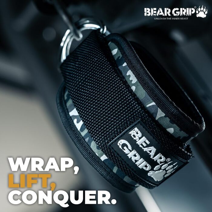 Петлі для ніг BEAR GRIP з неопрена з хутром, подвійні D-кільця з нержавіючої сталі, міцна застібка, для тренування преса, сідниць і ніг, пара