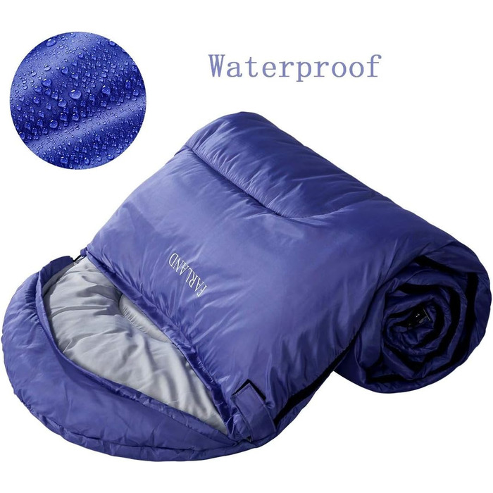 Сплячі мішки FARLAND для дорослих, підлітків та дітей, до 6.7°C, 3-4 сезони, водонепроникні, з компресійним мішком, для кемпінгу, трекінгу та подорожей, фіолетовий (R-Zip), розмір Medium (87'x29.5')