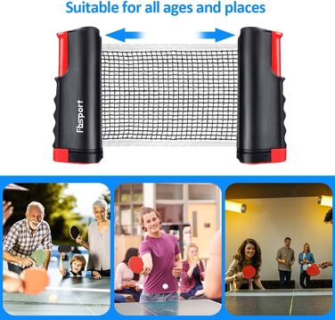 FBSPORT Набір для настільного тенісу Професійний: 2 ракетки, сітка, 6 м'ячів, сумка. Підходить для дорослих та сімей, для гри в приміщенні та на вулиці, чорний