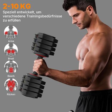 Набір регульованих гантелей EnterSports 10 кг, 5-в-1, для дому та фітнесу