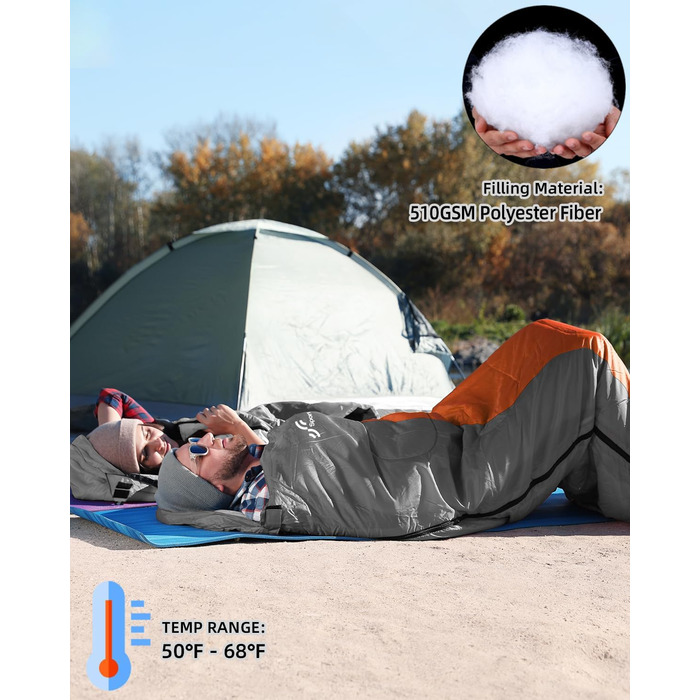 Сплячий мішок Outdoor Sportneer для кемпінгу: 3-4 сезонний літній спальний мішок, зимовий, компактний, легкий, для дорослих, 220x75 см, оранжево-сірий