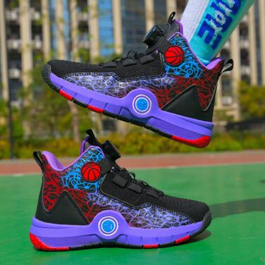 Баскетбольні кросівки High Top Anti Rutsch: легкі, дихаючі, зелені (33 EU, вузька ширина, чорно-фіолетові)