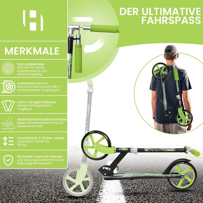 Дитячий трюковий самокат Habib Kickroller – складний, регульована висота, великі колеса, до 80 кг, для міста