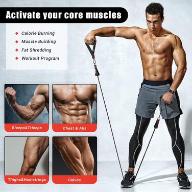 Набір еластичних стрічок для фітнесу, 5 шт. - стрічки для силових тренувань, фітнес-експандер з великими ручками, ремінці для кісточок, фіксатор для дверей, сумка, ідеально для пілатесу та силових тренувань (200lbs, чорний)