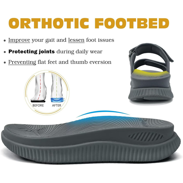 Спортивні сандалі KuaiLu жіночі з м'якою устілкою, ортопедичні для підтримки підошви, літні відкриті босоніжки для активного відпочинку та прогулянок (Сірі, 39 EU)