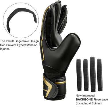 Воротарські рукавиці JOYJ з FingerSave, дитячі унісекс, для футболу, Super-Grip, товстий латекс, чорні (5)
