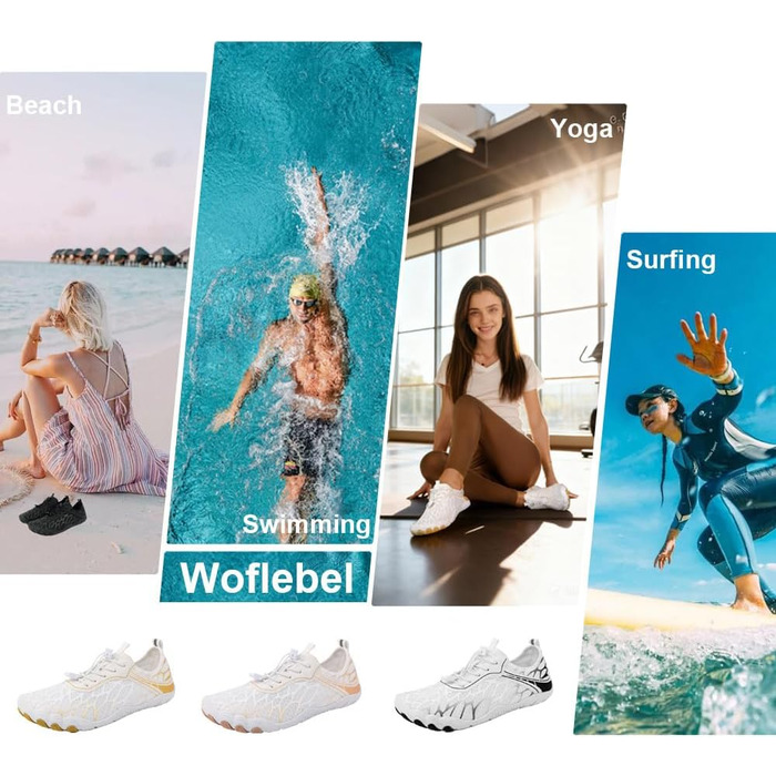 Взуття Barfuss для жінок та чоловіків: водяні, плавальні кросівки, дихаючі, швидковисихаючі, 36-46 EU, білий/золотий