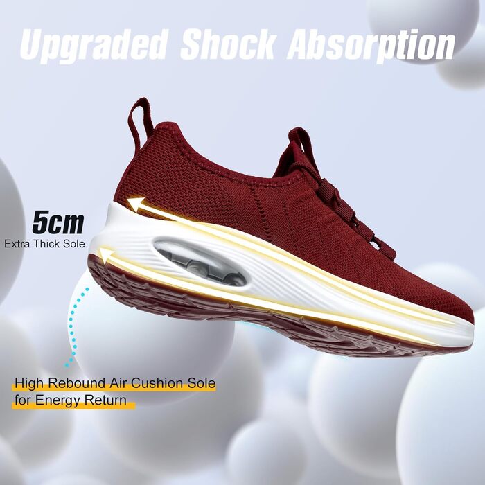 Жіночі кросівки з широкою колодкою та підтримкою арки | Зручні для бігу, тренувань та ходьби (40/41 EU, Бордовий)