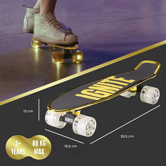 Скейтборд Mondo Gold Street Toys Chroma з LED колесами, шоломом та захистом, 55x15 см