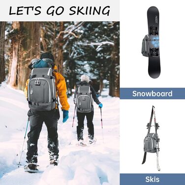 Рюкзак для лиж та сноуборду 50L з кишенями для черевиків, шолома, окулярів, рукавичок та аксесуарів, сірий