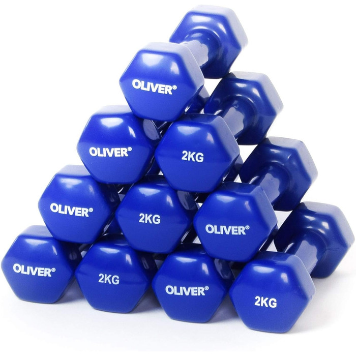 Набір вінілових гантелей Oliver 2,0 кг (синій), 5 пар – для чоловіків і жінок, фітнес, аеробіки, гімнастики, тренувань вдома та у залі
