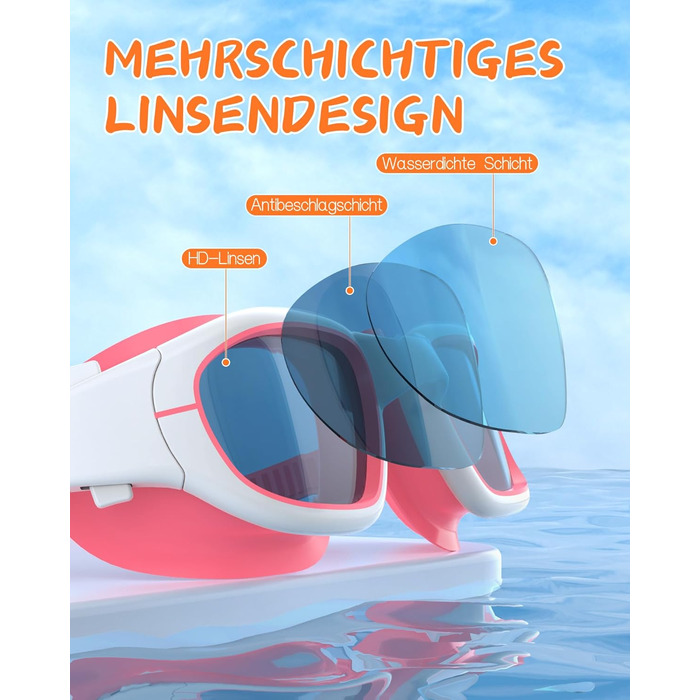 Дитячі окуляри для плавання, маски для снорклінгу для дітей 6-14 років, антизапітніння, захист від УФ, без витоку, широке поле зору, окуляри для плавання для хлопчиків та дівчаток білого та оранжевого кольорів