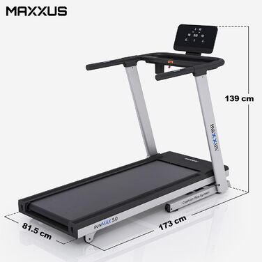 Бігова доріжка MAXXUS RunMaxx 5.0, електрична, 5 к.с., до 18 км/год, 36 програм, 16 рівнів нахилу, LCD-дисплей, зона бігу 140x49 см, пульсометр, тримач для планшета, складана, для дому