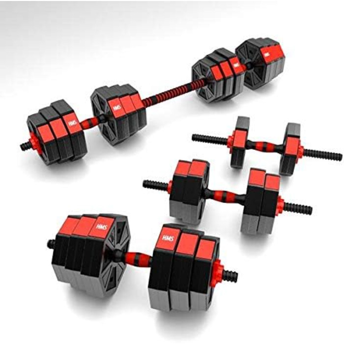 Гантелі та штанга HMS Fitness 20 кг з цементними тренувальними дисками, комплект для фітнесу