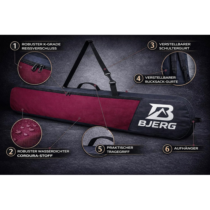 Чохол-сумка для сноуборда Bjerg Boardbag (до 170 см), темно-червоний, Made in Europe