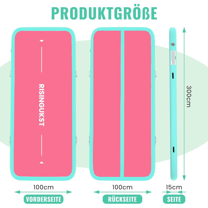Гімнастичний надувний мат Air Matte Track, 300x100x15 см, зелено-рожевий, з насосом