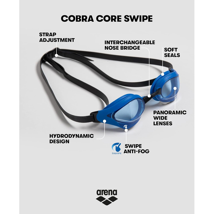 Окуляри для плавання ARENA Cobra Core Swipe Mirror унісекс, димчато-червоні, дзеркальні лінзи