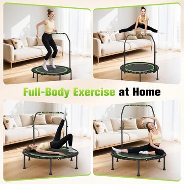 Трамплін для фітнесу в приміщенні, складаний, Ø101 см, 150 кг, стабільний та тихий, для дорослих (зелений)