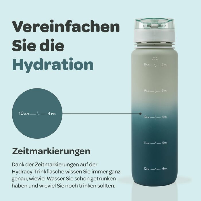 Водяна пляшка Hydracy 1л з вставкою для фруктів - спортивна, BPA-free, з таймером, противитікання, без конденсату, салатово-блакитна