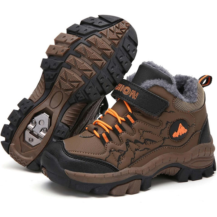 Дитячі зимові черевики Meidiastra для туризму та хайкінгу: теплі, водонепроникні, з антиковзаючою підошвою та застібкою-липучкою (EU 30-40), зелені та коричневі кольори