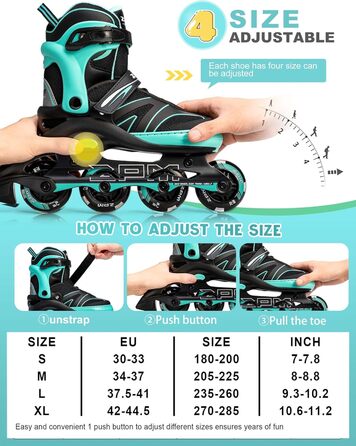 Ролики для дітей 2PM SPORTS, ролики для дівчаток та хлопчиків, середнього розміру (EU 34-37), зелені