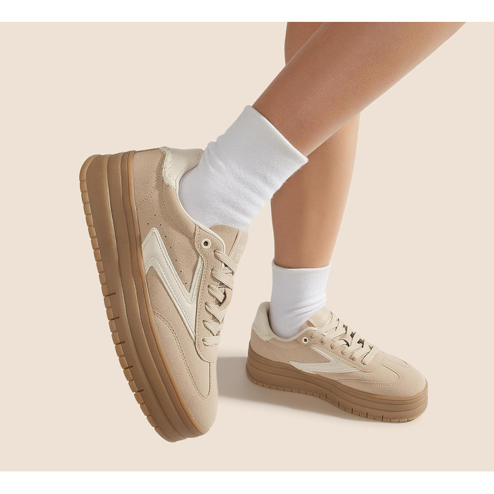 Жіночі туфлі на платформі Lucky Step з гумовою підошвою та замшею - ретро дизайн, товста підошва для тенісу та повсякденного носіння (40 EU, Бежеві)