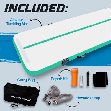 Гімнастичний надувний мат AirTrack Nordic Standard з насосом, 3/4/5/6/7/8 м, для гімнастики, йоги, дому. Міцна та легка.