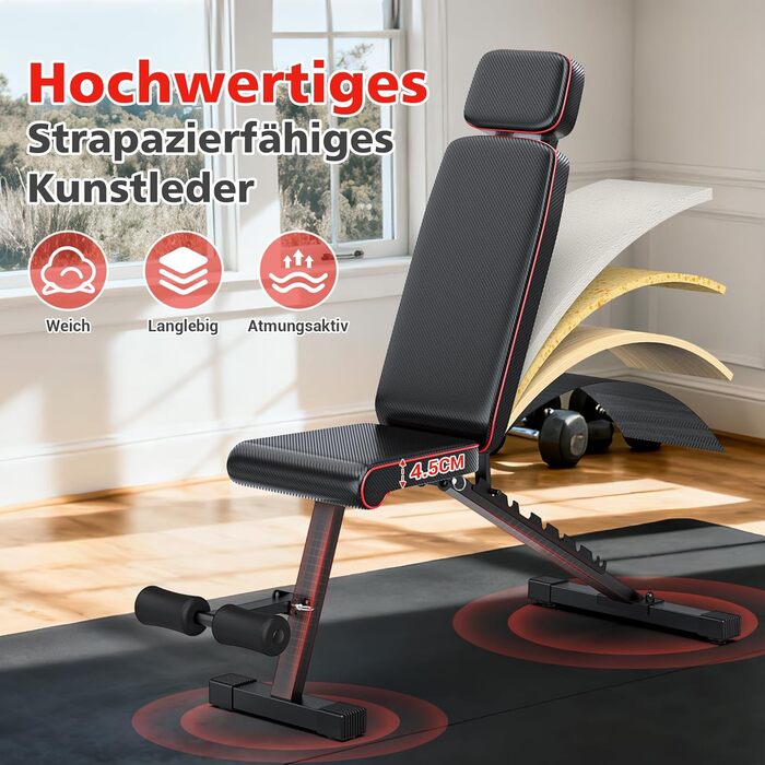 Тренувальна лава XDDIAS з 10-рівневим регулюванням, подовжена підголовник, складна до 360 кг, для дому.