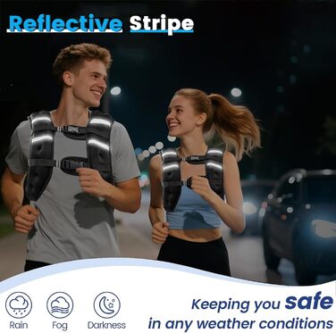 Утяжелитель для фітнесу чоловічий та жіночий з світловідбиваючими смугами 5.4 кг (12 lb) для бігу, силових тренувань, нарощування м'язів, з регульованим розміром та кишенею