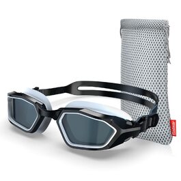 Окуляри для плавання Findway з антизапарюючим покриттям та UV-захистом, поляризовані, для чоловіків, жінок, підлітків, з запасним носовим упором, не пропускають воду, чіткий огляд, чорний & білий/поляризована димна лінза