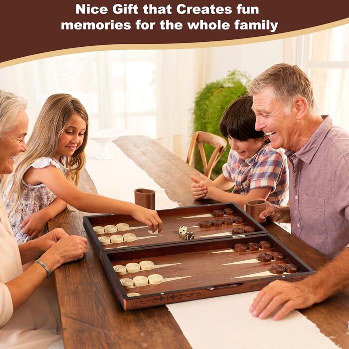 Набір для гри в шашки та нарди Syrace Holz з дерев'яним кейсом, класичний набір для стратегічних ігор, 40 см, для дорослих та дітей (Сонячне колесо)