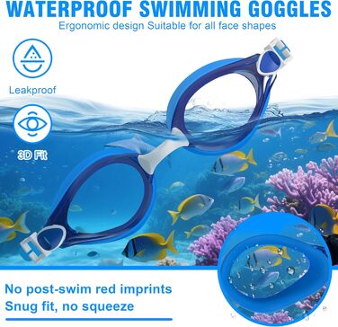 Маска для плавання Schwibrille унісекс, антизапітніюча, водонепроникна, з UV-захистом (M, блакитна)