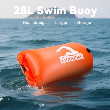 Буя для плавання 28L Schwimmen Boje Schleppschwimmer: Яскрава буя для відкритої води, Dry Bag, водонепроникна, надувна, з ПВХ, для триатлонів, помаранчевого кольору