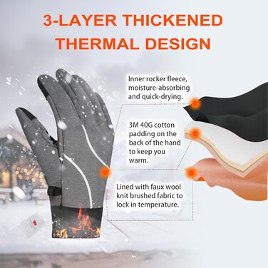 Рукавички зимові Origem Thermo для чоловіків та жінок, 3M Thinsulate, водонепроникні велосипедні рукавички, теплі рукавички-лайнери з антиковзким покриттям та підтримкою сенсорного екрану, для бігу, їзди на конях, прогулянок, водіння, активного відпочинку