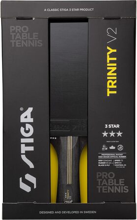Стіга Trinity V2 – пінг-понгова ракетка для настільного тенісу, 3 зірки, ITTF, ергономічна ручка, для атакуючих гравців, чорна
