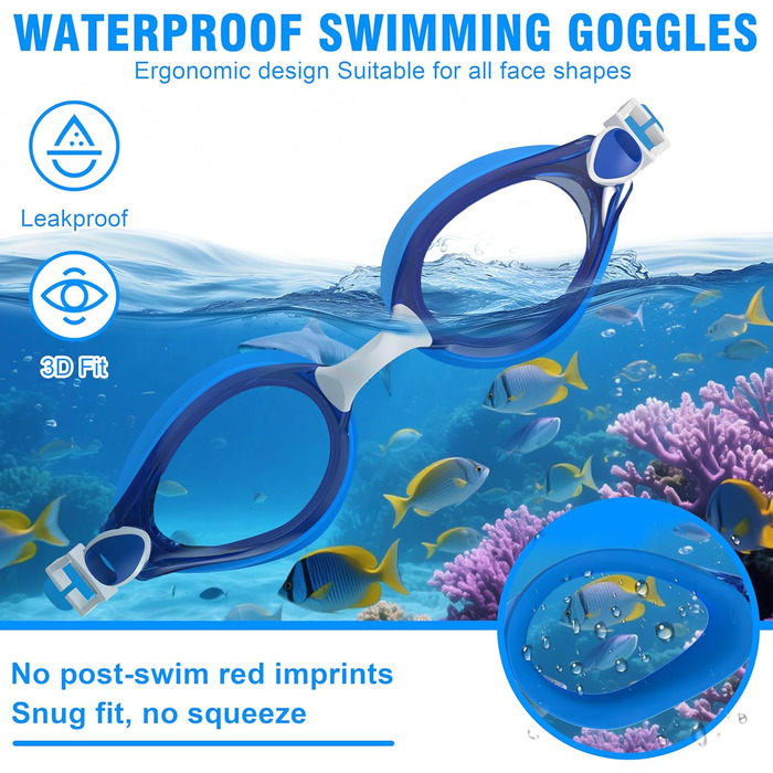 Маска для плавання Schwibrille унісекс, антизапітніюча, водонепроникна, з UV-захистом (M, блакитна)