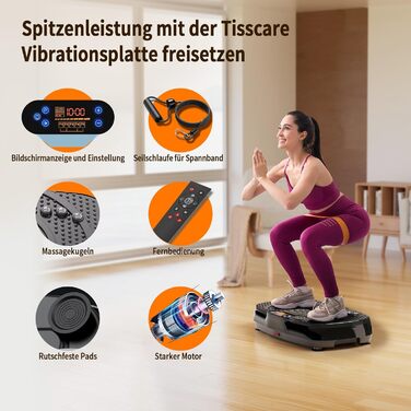 Вібраційна платформа TISSCARE для дому: тренування, схуднення, формування фігури та м'язів. 120 рівнів, 5 режимів, до 180 кг. Чорний колір