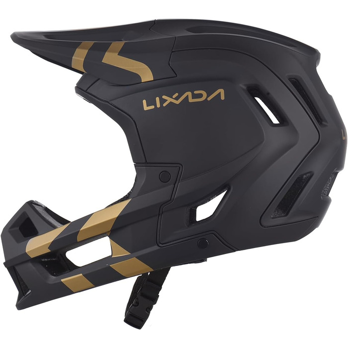 Велошолом Lixada MTB Full Face для гірського велосипеда, вентиляція, легкий, розмір L (59-62 см), чорний із золотом