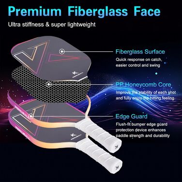 Набір для піклболу: ракетки та лопатки з фібергласовою поверхнею, для чоловіків та жінок