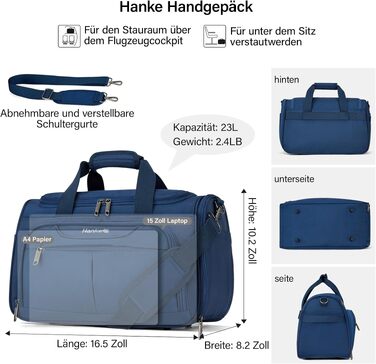 Складана дорожня сумка Hanke 36.5L водонепроникна сумка для подорожей, спортивна сумка для залу та ручної поклажі для жінок та чоловіків, синя (42x21x26см)