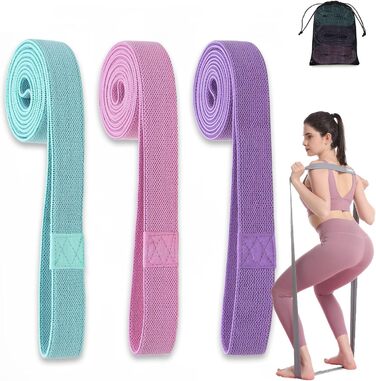 Фітнес-гумки для фітнесу, пілатесу та йоги, набір 3 шт. з різним опором, антиковзні, для силових тренувань, фітнес, зелений, рожевий, фіолетовий