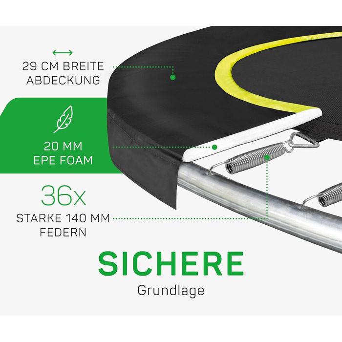 Круглий вуличний батут Salta Comfort Edition ⌀213/305/366см - комплект з захисним покриттям, сіткою та пружинами (TÜV geprüft, чорний/зелений/рожевий)