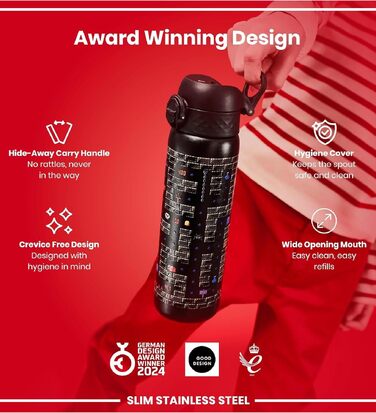 Сталева термобутилка Ion8 Evo чорна, герметична пляшка для води з клапаном One-Finger, кришкою-клапаном та ручкою, підходить для підстаканників, підходить для посудомийки