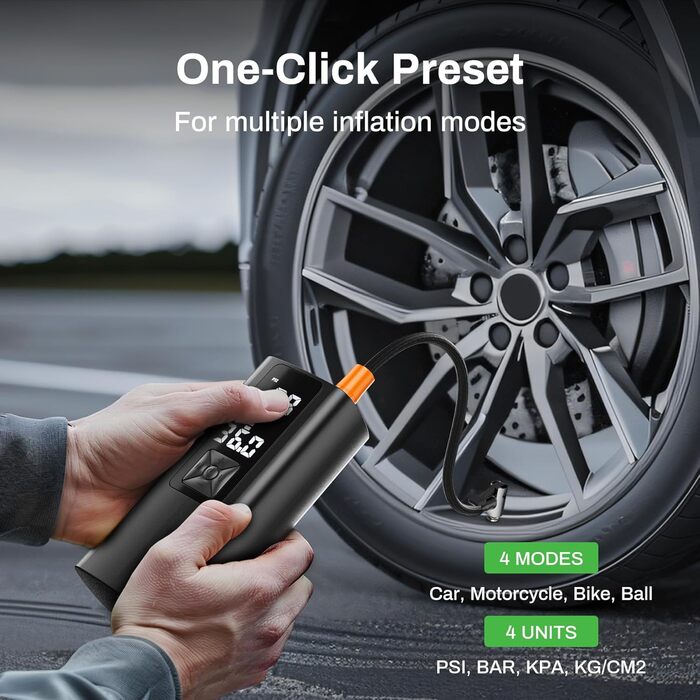 Портативний компресор AMPBank AT003 150PSI, 6000mAh, LED-дисплей, для шин авто, мото, велосипеда, м'ячів
