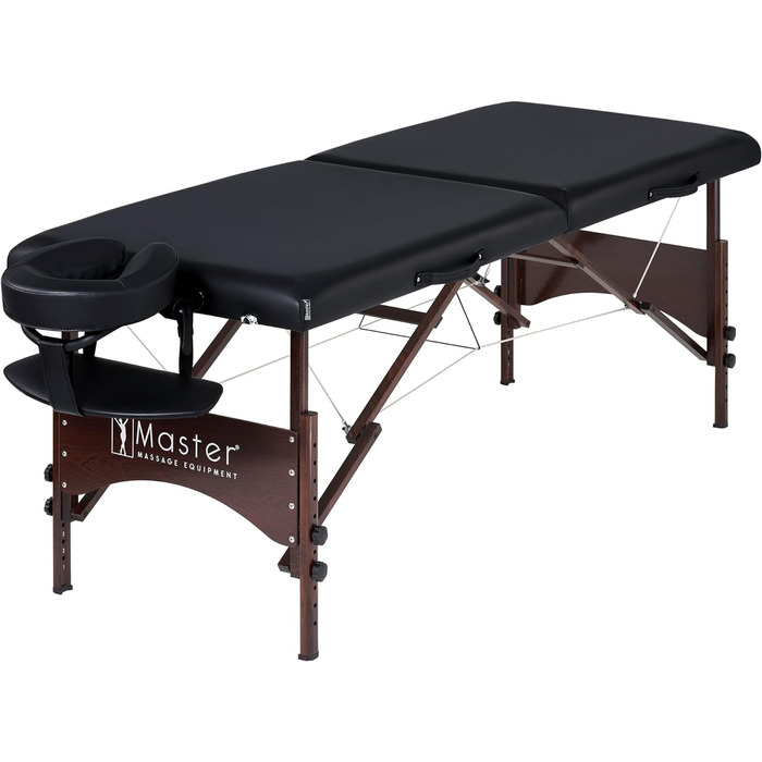 Портативний масажний стіл Master Massage Argo 71 см, складаний, масажне ліжко з ніжками з горіхового дерева, чорний, у комплекті сумка для транспортування